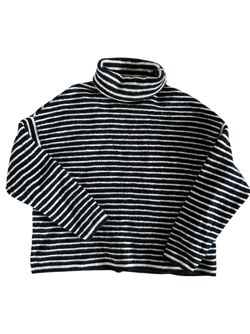 All Saints Oversized Black and White Striped Wool Blend Sweater